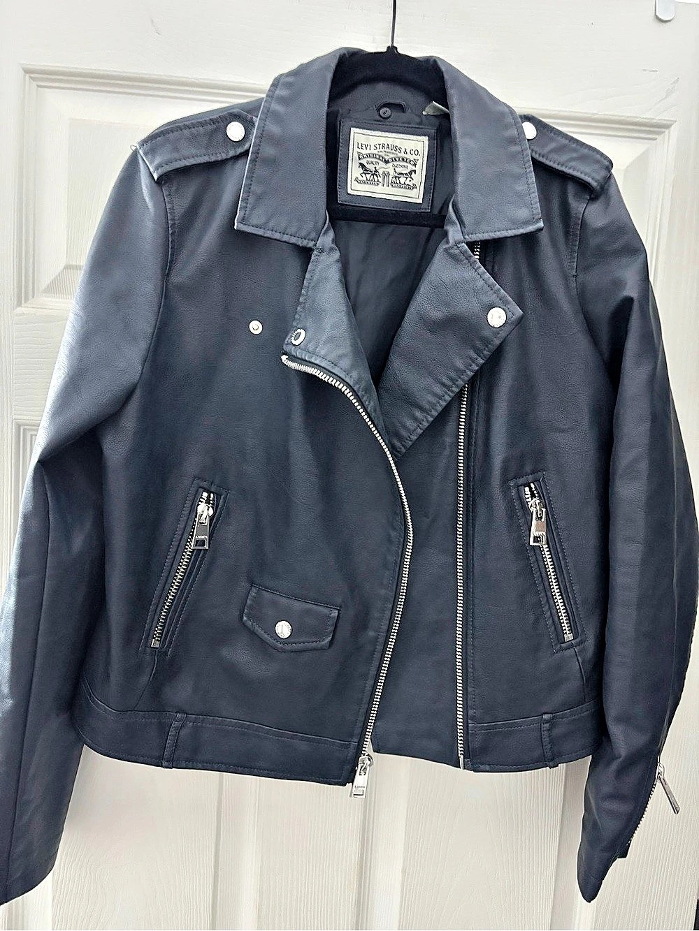 Levi Strauss & Co. Women's Faux Leather Moto Jacket. Navy blue Large